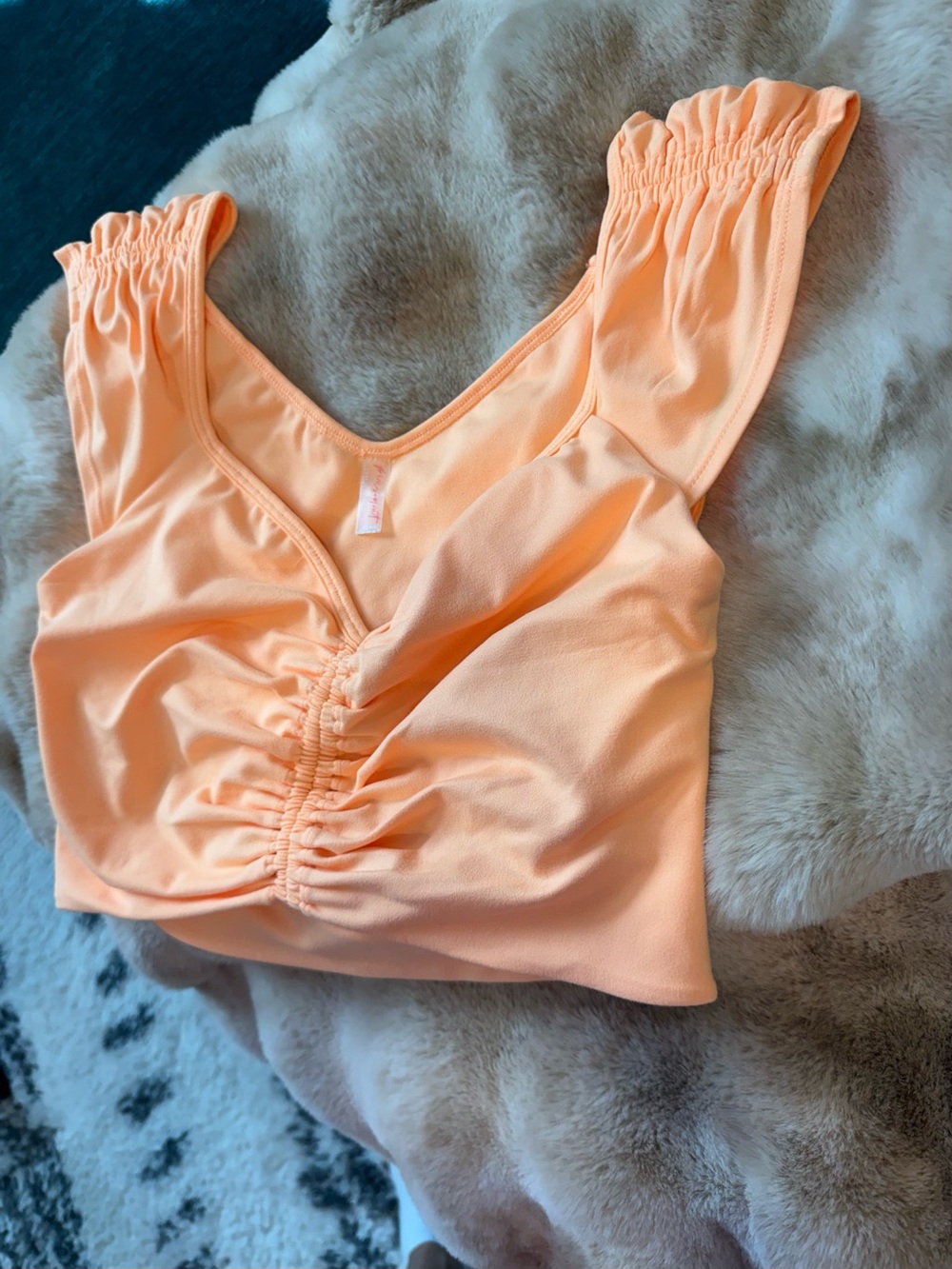 Free People Breathe Deeper Ruched Sweetheart-Neck Crop Top in Peach 🍑